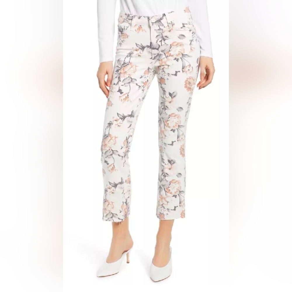 Paige Colette Jeans Crop Flare Fray Hem Cream Desert Wildflower Floral Sz 30 *GC - Picture 13 of 14